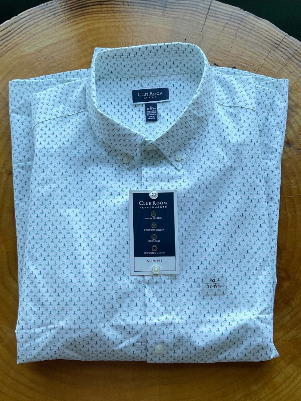 Club Room Slim Fit Long Sleeve Dress Shirt Golf Green w/ Flag Print NWT